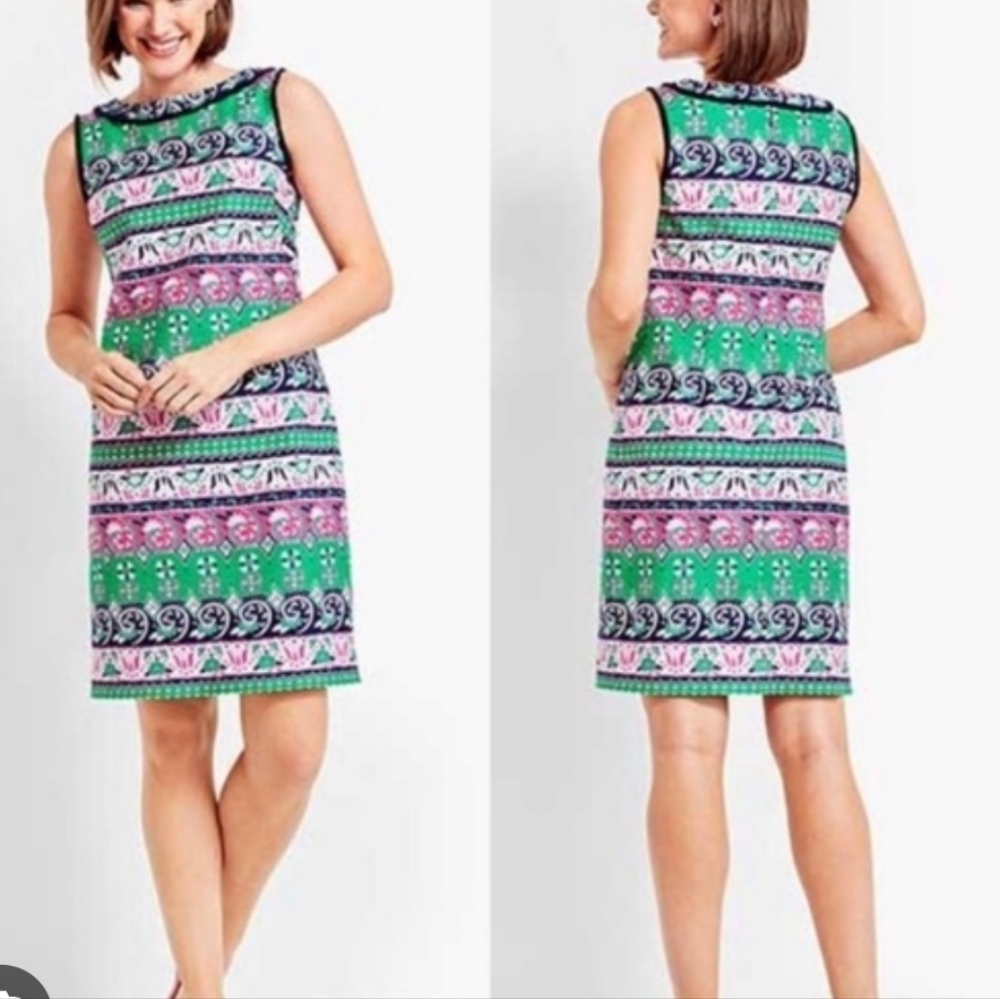 Talbots Tulip Paisley Print Fringe Sheath Dress Size 12 Business Casual Brunch